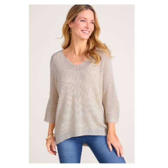 NWT Soft Surroundings Nerys Sparkle Sweater Women's PXL Golden Neutral - Picture 2 of 13